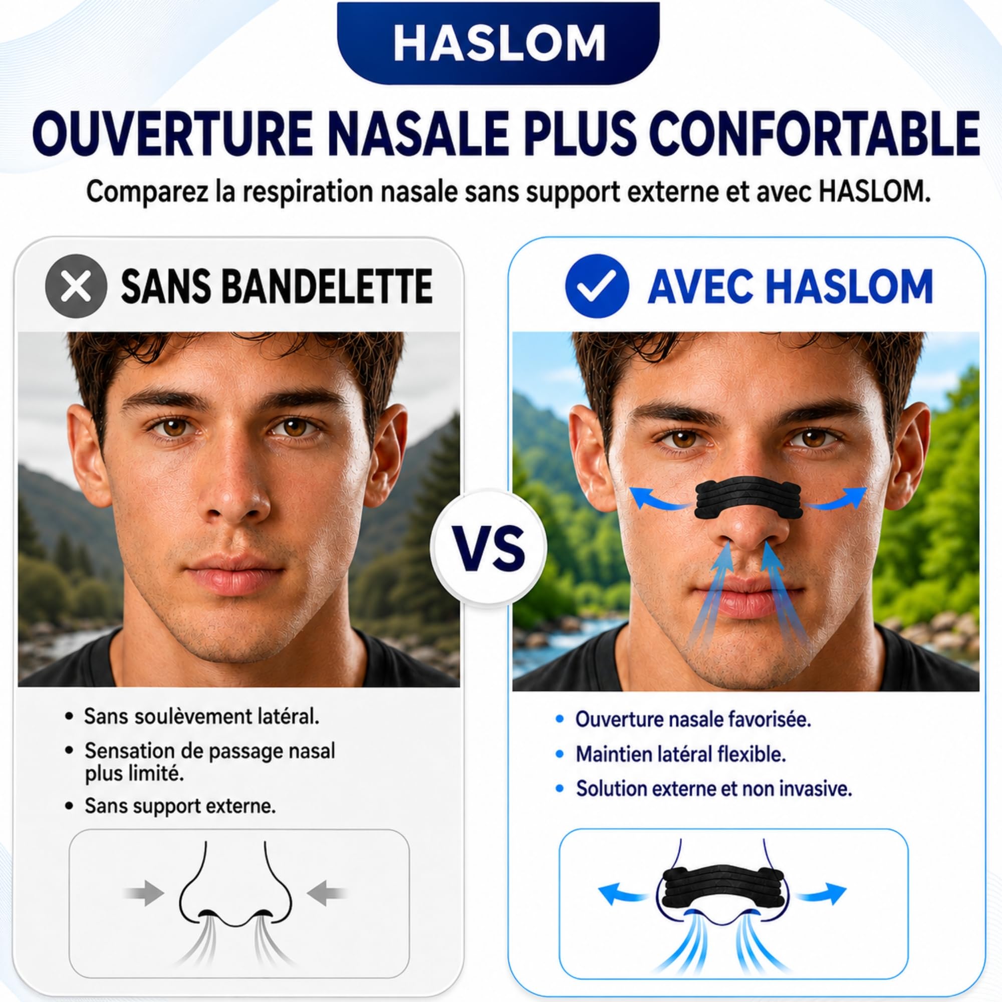 Haslom Black Performance bande nasale noire 30 bandes