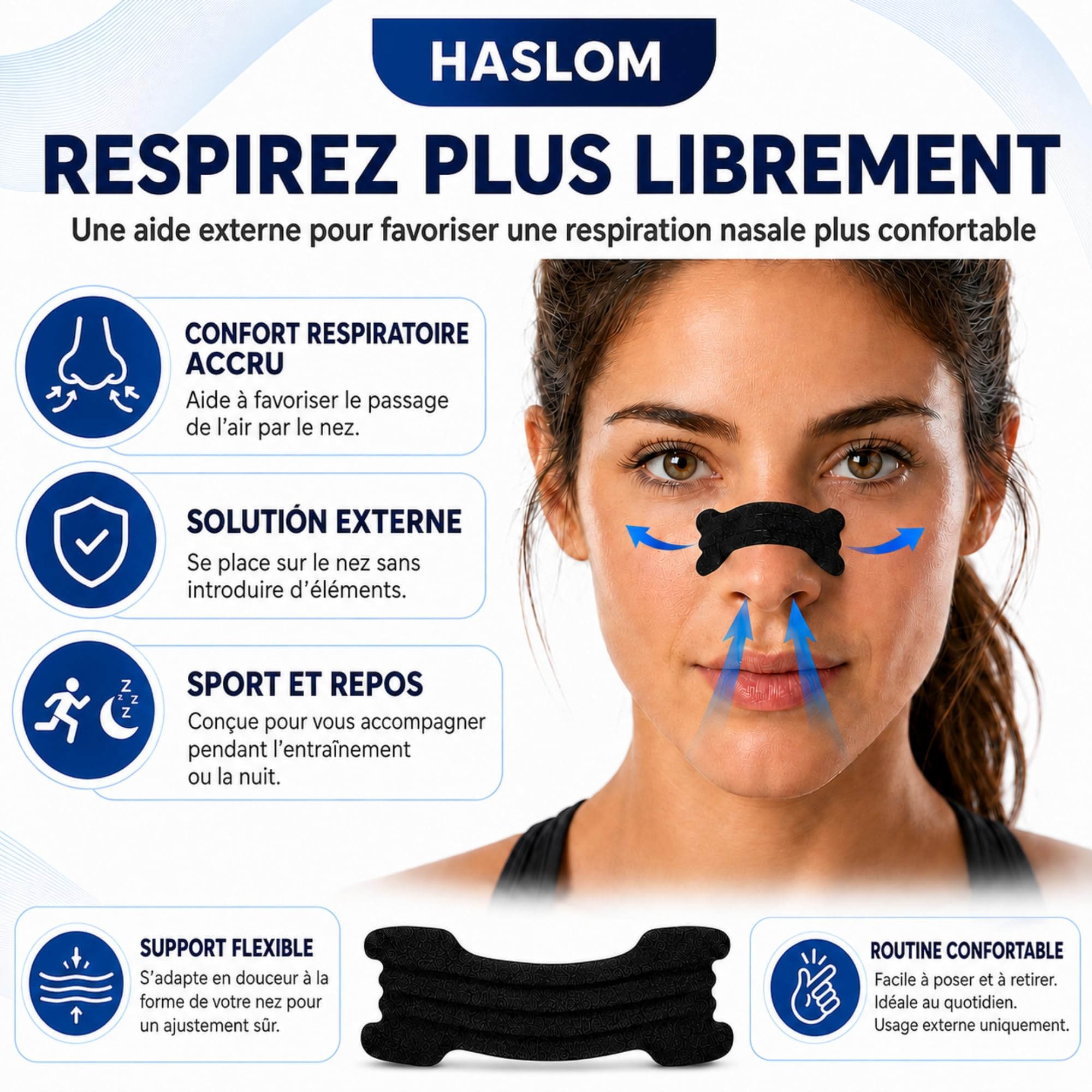 Haslom Black Performance bande nasale noire 30 bandes