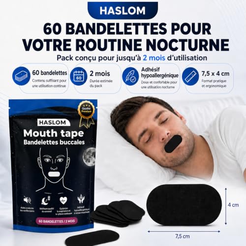 HASLOM Mouth Tape patch bouche 60 patchs coton anti-ronflement