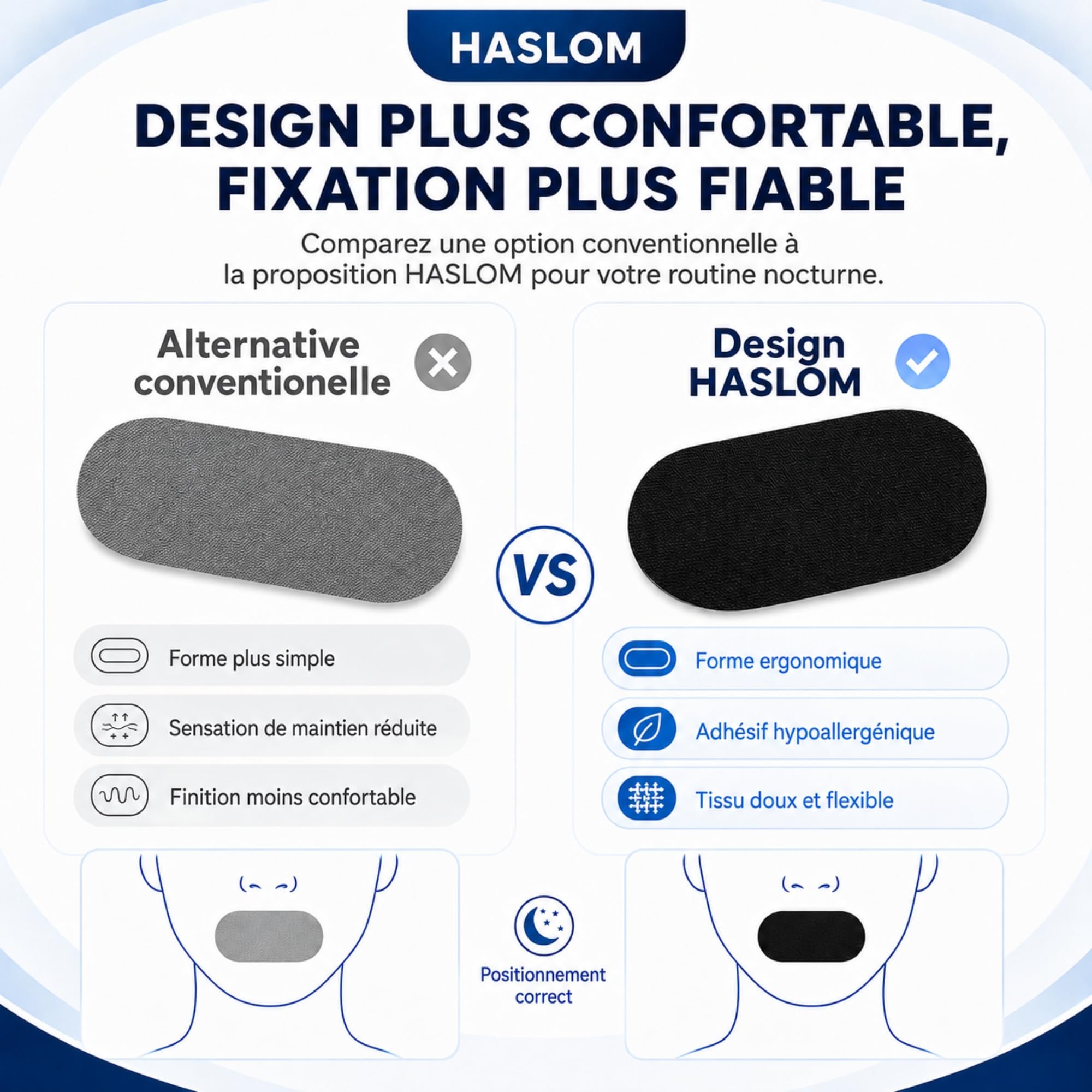HASLOM Mouth Tape patch bouche 60 patchs coton anti-ronflement