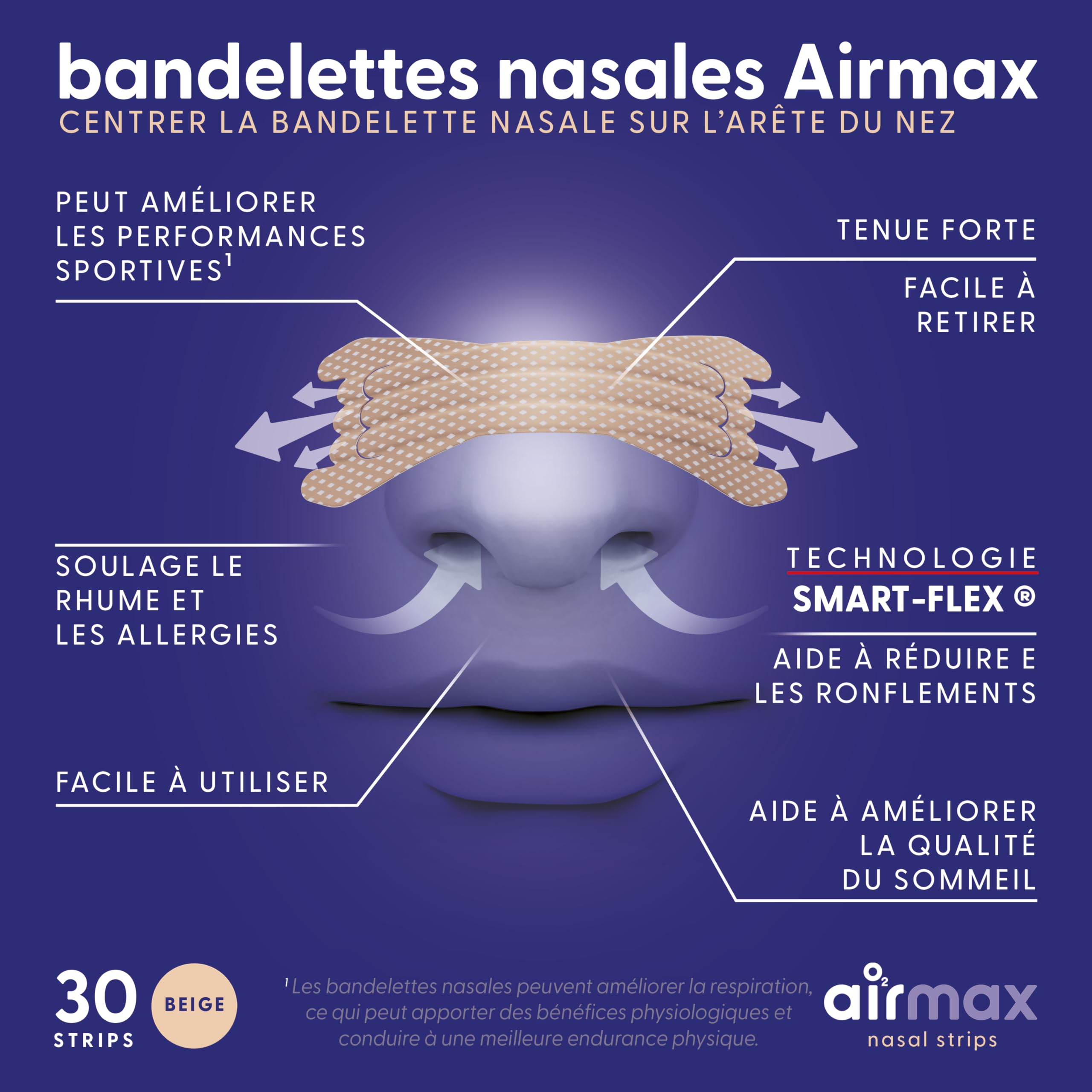 Airmax Nasal Strips bande nasale beige 30 bandes