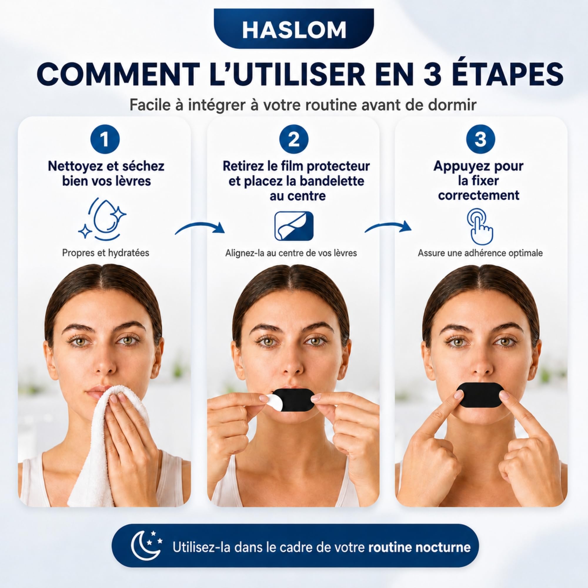 HASLOM Mouth Tape patch bouche 60 patchs coton anti-ronflement