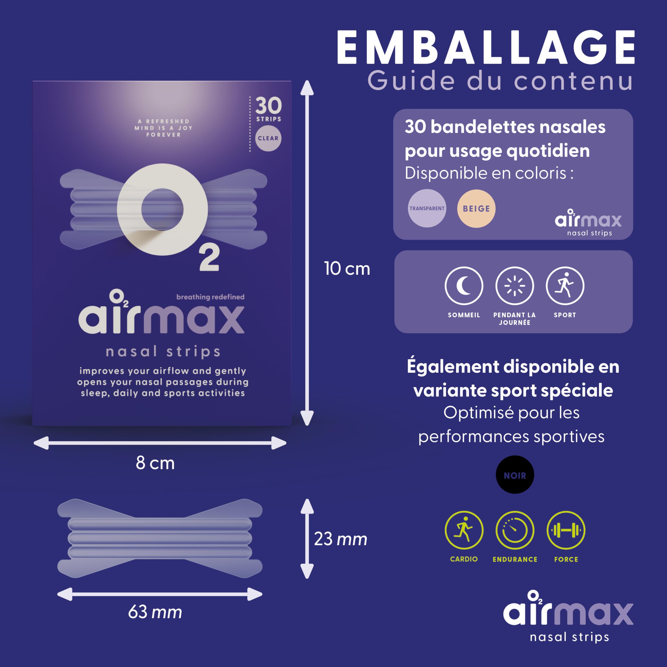 Airmax Nasal Strips bande nasale transparente 30 bandes