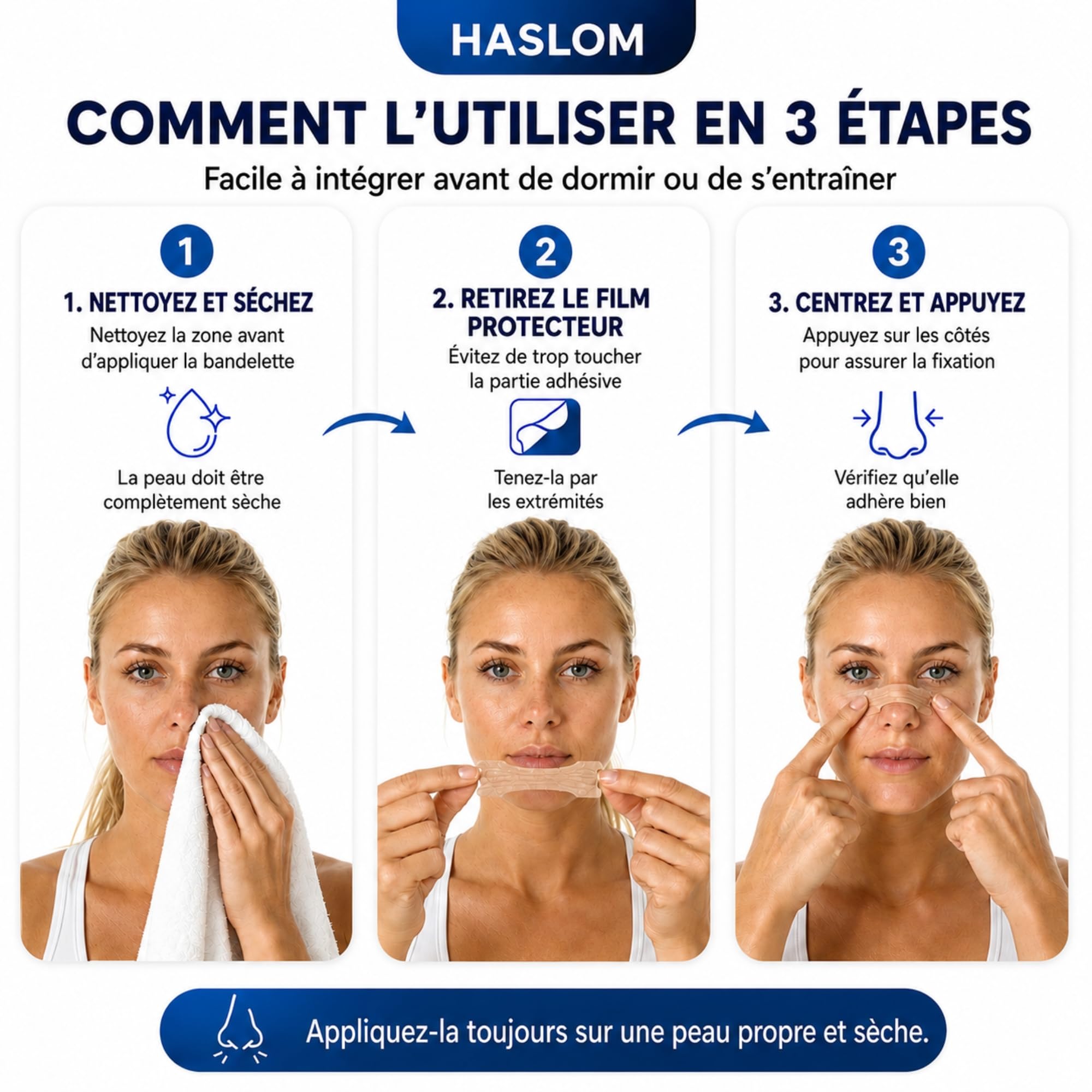 Haslom Premium Bande Nasale Anti Ronflement 60 Patch Nez