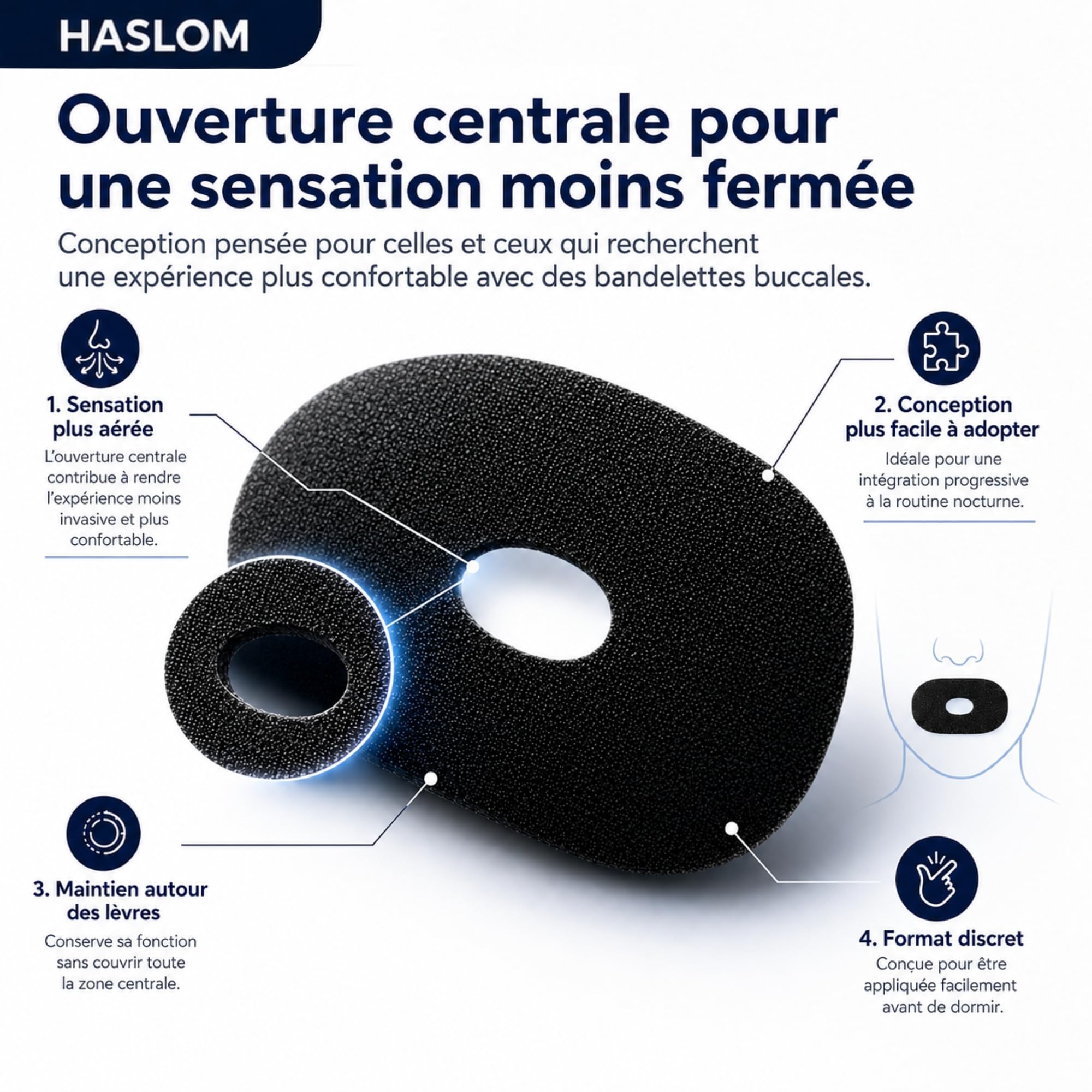 HASLOM Mouth Tape patch bouche 60 patchs trou central coton