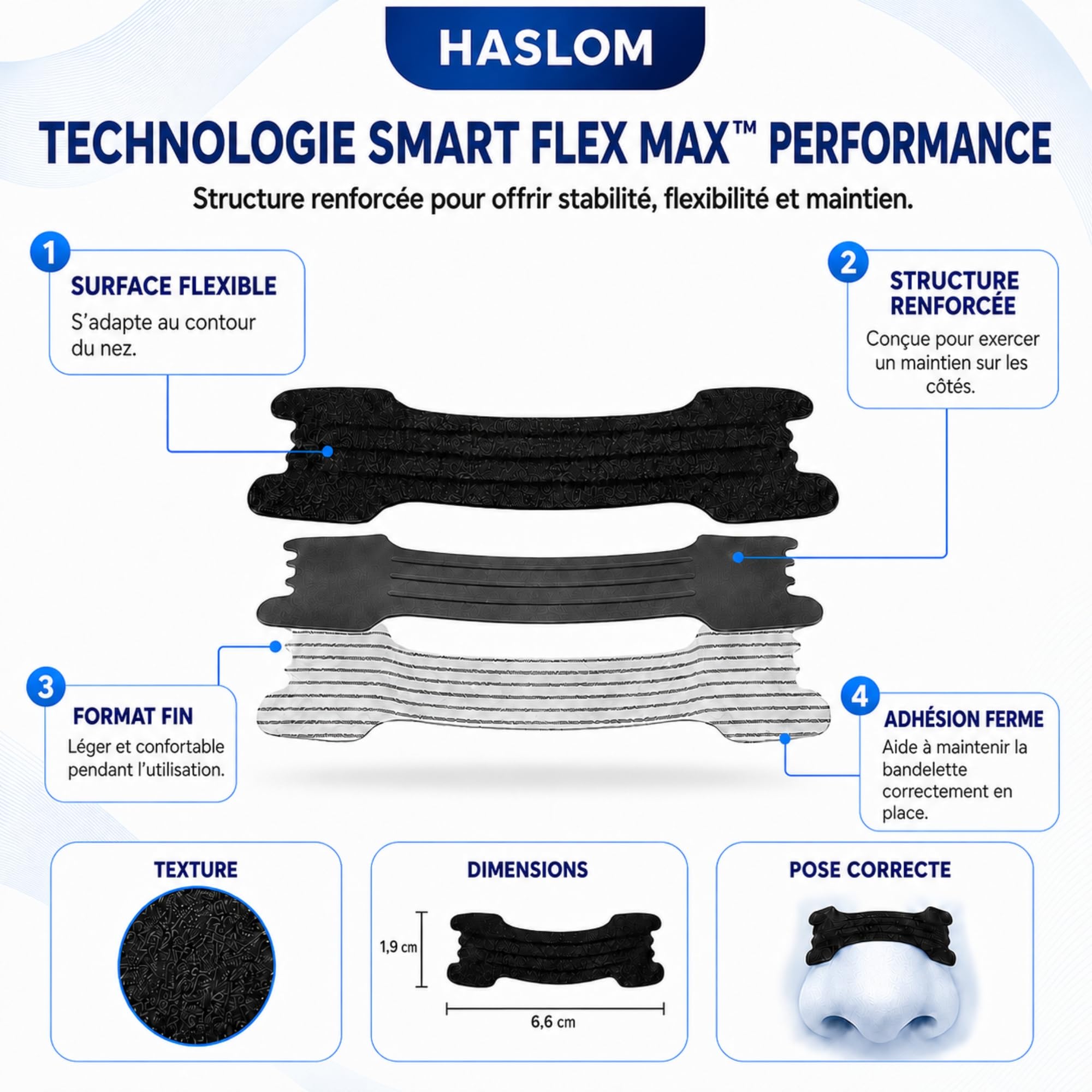 Haslom Black Performance bande nasale noire 30 bandes