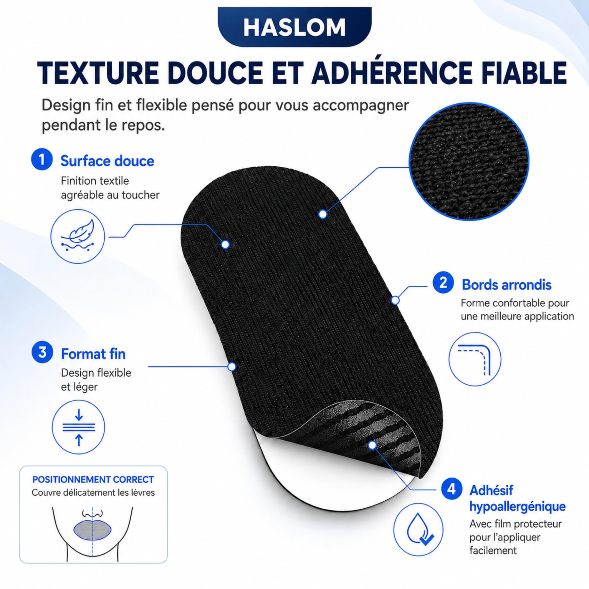 HASLOM Mouth Tape patch bouche 60 patchs coton anti-ronflement